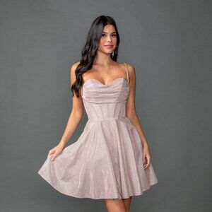 New A-Line Glitter Formal Dress w/ Sweetheart Neckline & Boned Bodice DQ 3421